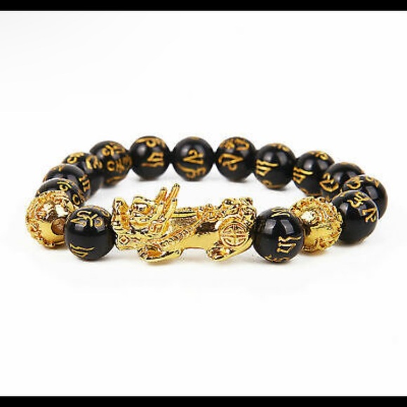 Other - Feng Shui Green Onyx Black Obsidian Beads Wealth Golden Pixiu Lucky Braceletl